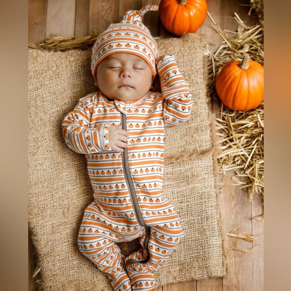 🎃 Siix Organic Cotton Pumpkin Stripe Footie 3-6 6-9 months